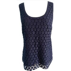 J. Crew Navy Knit Shell With Crochet‎ Medallions- M